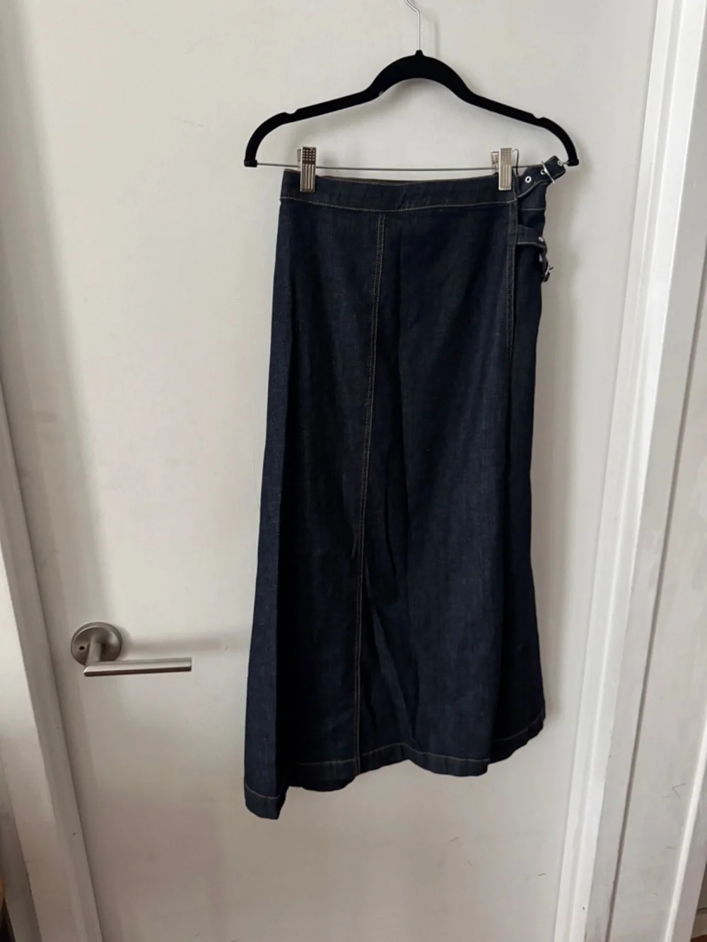 Wrap-Front Midi Denim Skirt in Dark Blue - Picture 4 of 7
